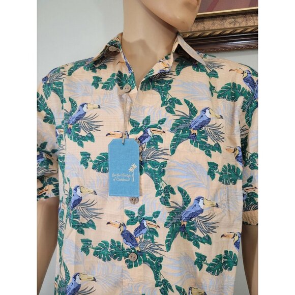 Caribbean Men's Shirt Size M Tropical Orange Button Up Short Sleeve NWT 37 - Picture 3 of 10
